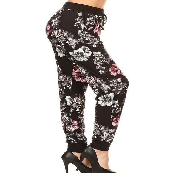 Women's Buttery Soft Jogger Pants with Drawstring Flower Pattern Small-XL - Picture 3 of 5